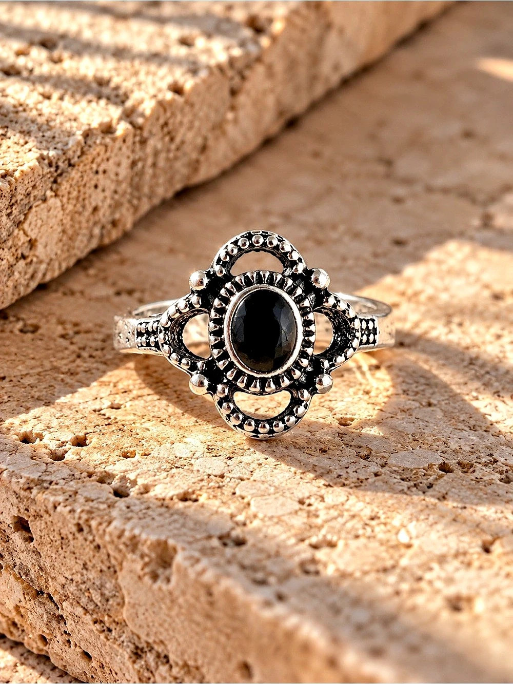 Black Oval Stone Statement Ring